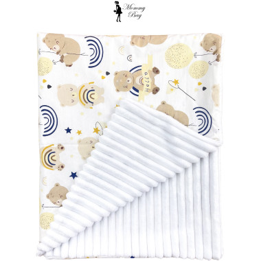 Плед 100х80 см Mommy Bag №19 Мишка с радугой (белый плюш)