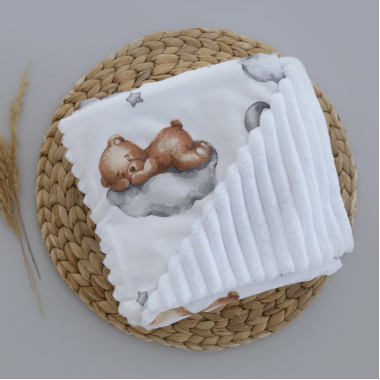 Плед 100х80 см Mommy Bag №10 Мишка на облачке (белый плюш)