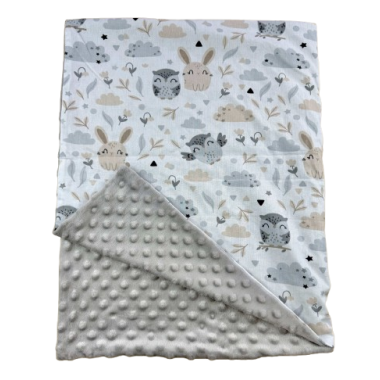 Плед 100х80 см Mommy Bag - №21 Совы и зайчики (серый плюш)