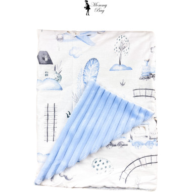 Плед 100х80 см Mommy Bag - №8 Паровозики (голубой плюш)