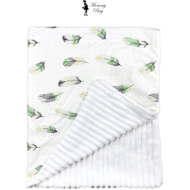 Плед 100х80 см Mommy Bag №4 Перья зеленые