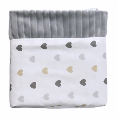 Плед 100х80 см Mommy Bag №29 Сердечки серо-золотые (серый плюш)