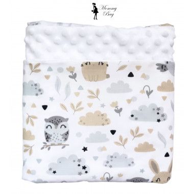 Плед 100х80 см Mommy Bag - №17 Совы и зайчики (белый плюш)