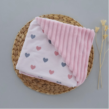 Плед 100х80 см Mommy Bag №36 Сердечки розово-серые (розовый плюш)