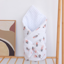 Плед со съемным утеплителем Mommy Bag №22 Перья розовые (белый плюш) + бант на выписку
