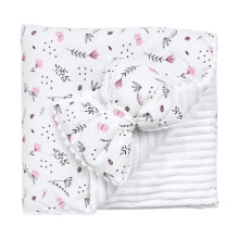 Плед со съемным утеплителем Mommy Bag №20 Розовые цветочки с бабочками + бант на выписку