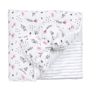 Плед со съемным утеплителем Mommy Bag №20 Розовые цветочки с бабочками + бант на выписку