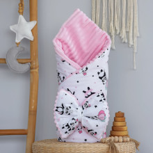 Плед со съемным утеплителем Mommy Bag №21 Панды розовые (розовый плюш) + бант на выписку