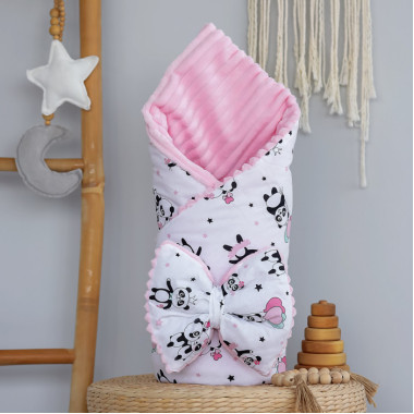 Плед со съемным утеплителем Mommy Bag №21 Панды розовые (розовый плюш) + бант на выписку