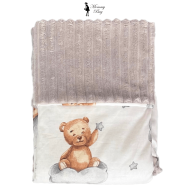 Плед 100х80 см Mommy Bag №22 Мишка на облачке (серый плюш)