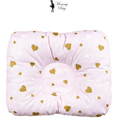 Ортопедическая подушка для новорожденных Розовая с сердечками (глиттер) №16
