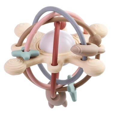 Погремушка, грызунок-прорезыватель сенсорный силиконовый Mommy Bag Space Бежево-розовый