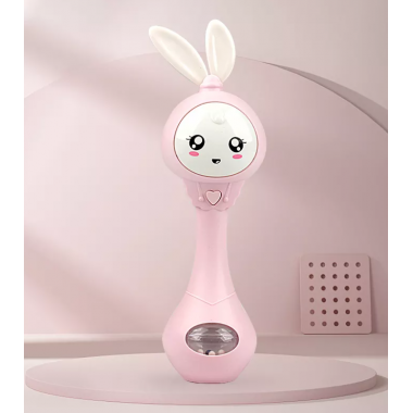 Игрушка-погремушка музыкальная развивающая Зайка Розовый