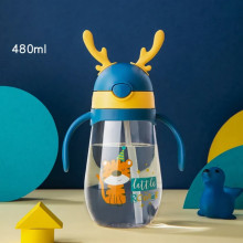 Поильник Mommy Bag с силиконовой трубочкой 480 мл Тигрик (Желто-голубой)