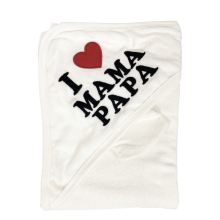 Полотенце махровое с капюшоном 90*85 см I Love Mama & Papa Белый + перчатка Полотенце махровое с капюшоном 90*85 см I Love Mama & Papa Белый + перчатка