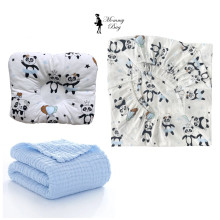 Набор 3в1 в детскую кроватку RoyalBaby №43 Панды голубые с муслиновым пледом Набор 3в1 в детскую кроватку RoyalBaby №43 Панды голубые с муслиновым пледом