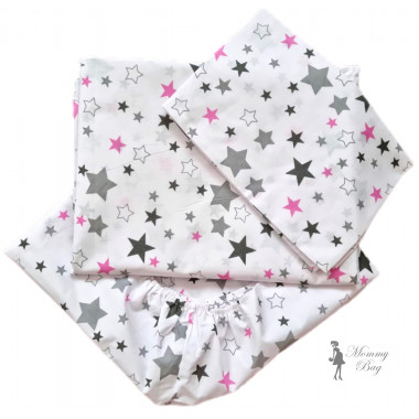 Комплект детского постельного белья Mommy Bag 3в1 Звездочки розово-серые