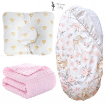 Набор 3в1 в коляску №1 Оленята с муслиновым пледом Набор 3в1 в коляску №1 Оленята с муслиновым пледом