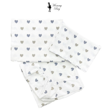 Комплект детского постельного белья 3в1 Mommy Bag №3 Сердечки серо-золотые