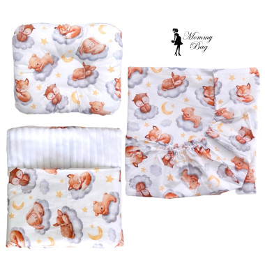 Набор 3в1 в детскую кроватку RoyalBaby №25 Спящие зверьки с пледом