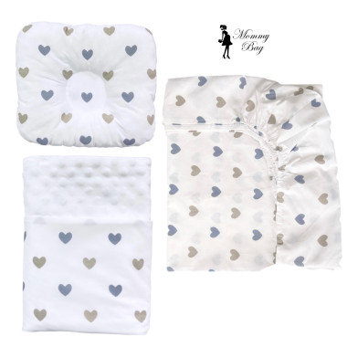 Набор 3в1 в детскую кроватку RoyalBaby №28 Сердечки серо-золотые с пледом