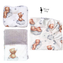 Набор 3в1 в детскую кроватку RoyalBaby №29 Мишка на облаке с пледом (с серым плюшем) Набор 3в1 в детскую кроватку RoyalBaby №29 Мишка на облаке с пледом (с серым плюшем)