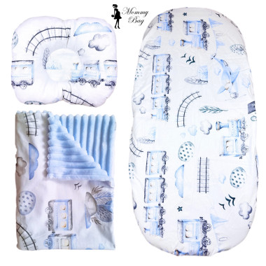 Набор 3в1 в КОЛЯСКУ RoyalBaby №7 Паравозики с пледом