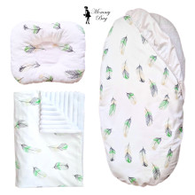 Набор 3в1 в КОЛЯСКУ RoyalBaby №31 Перья зеленые с пледом Набор 3в1 в КОЛЯСКУ RoyalBaby №31 Перья зеленые с пледом