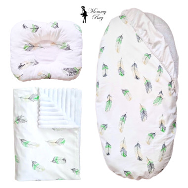 Набор 3в1 в КОЛЯСКУ RoyalBaby №31 Перья зеленые с пледом