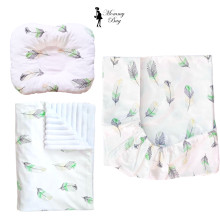 Набор 3в1 в детскую кроватку RoyalBaby №31 Перья зеленые с пледом Набор 3в1 в детскую кроватку RoyalBaby №31 Перья зеленые с пледом