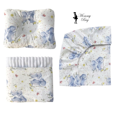 Набор 3в1 в детскую кроватку RoyalBaby №35 Зайчики голубые с пледом (с белым плюшем)