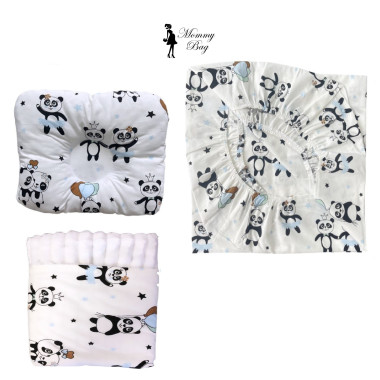 Набор 3в1 в детскую кроватку RoyalBaby №37 Панды голубые (белый плюш)