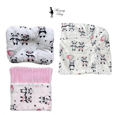 Набор 3в1 в детскую кроватку RoyalBaby №39 Панды розовые (розовый плюш)