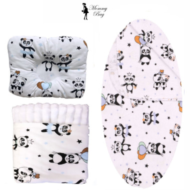 Набор 3в1 в КОЛЯСКУ RoyalBaby №38 Панды голубые (белый плюш)