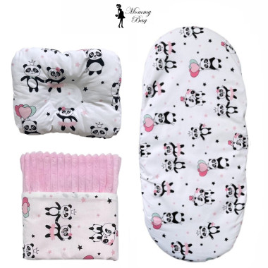 Набор 3в1 в КОЛЯСКУ RoyalBaby №40 Панды розовые (розовый плюш)