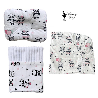 Набор 3в1 в детскую кроватку RoyalBaby №38 Панды розовые (белый плюш)