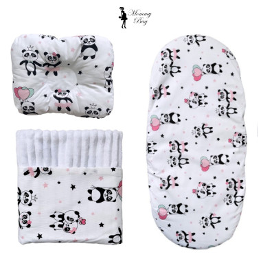 Набор 3в1 в КОЛЯСКУ RoyalBaby №39 Панды розовые (белый плюш)