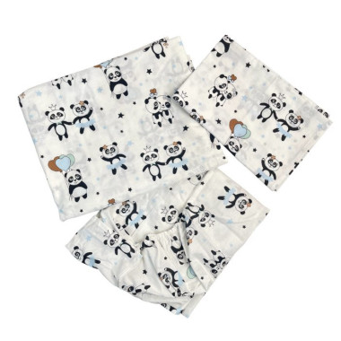 Комплект детского постельного белья 3в1 Mommy Bag №9 Панды голубые