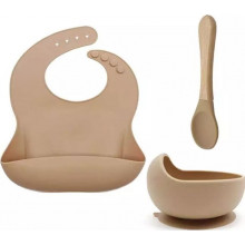 Набор посуды 3 ед. Песочный (нагрудник, тарелочка, ложка)