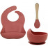 Набор посуды 3 ед. Кораллово-красный (нагрудник, тарелочка, ложка)