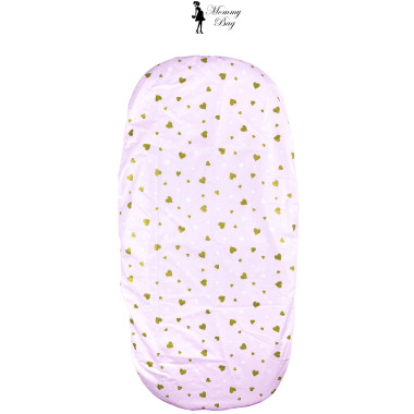 Простынь-наматрасник 80*40 см в коляску №16 Розовый с сердечками (глиттер)