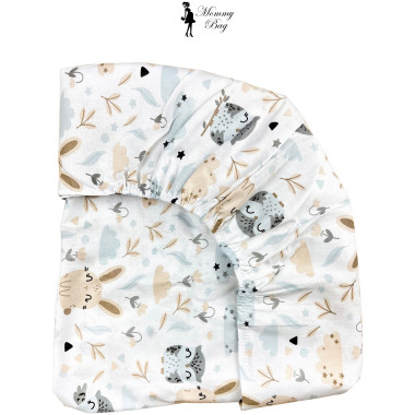 Простыня в стандартную кроватку 120*60 см №9 Совы и зайчики