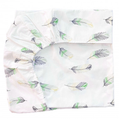 Простыня в стандартную кроватку 120*60 см №10 Перья зеленые