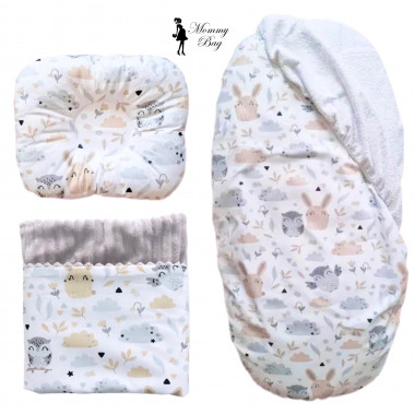 Набор 3в1 в КОЛЯСКУ RoyalBaby №13 Совы и зайчики с пледом