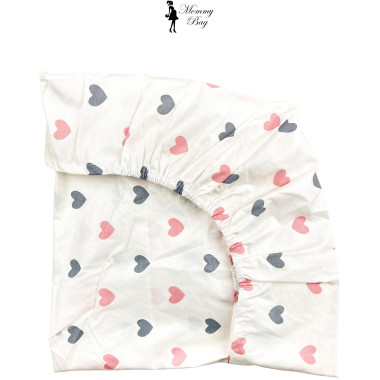 Простыня в стандартную кроватку 120*60 см №5 Сердечки розовато-серые