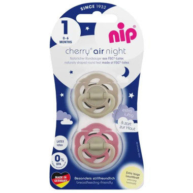 Пустышки Nip (соска) Вишенка Воздушная НОЧЬ кремово-красные (0-6 мес)