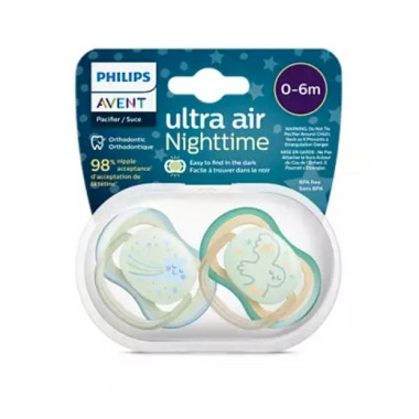 Пустышка Philips Avent Ultra Air ночная, нейтральная 0-6 месяцев, 2 шт.