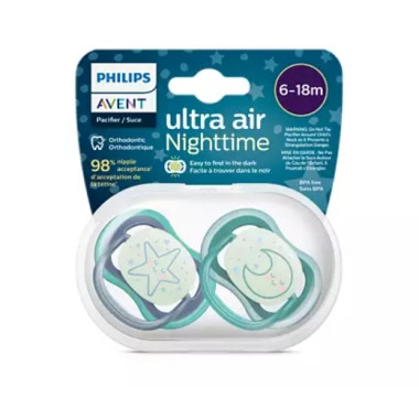 Пустышка Philips Avent Ultra Air ночная, нейтральная 6-18 месяцев, 2 шт.