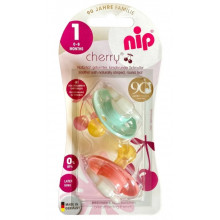 Пустышка Nip Вишенка, 0-6 мес., латекс, для девочки, 2 шт. (Мятно-персиковые)