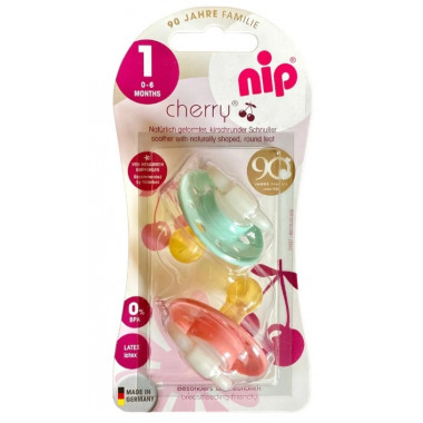 Пустышка Nip Вишенка, 0-6 мес., латекс, для девочки, 2 шт. (Мятно-персиковые)